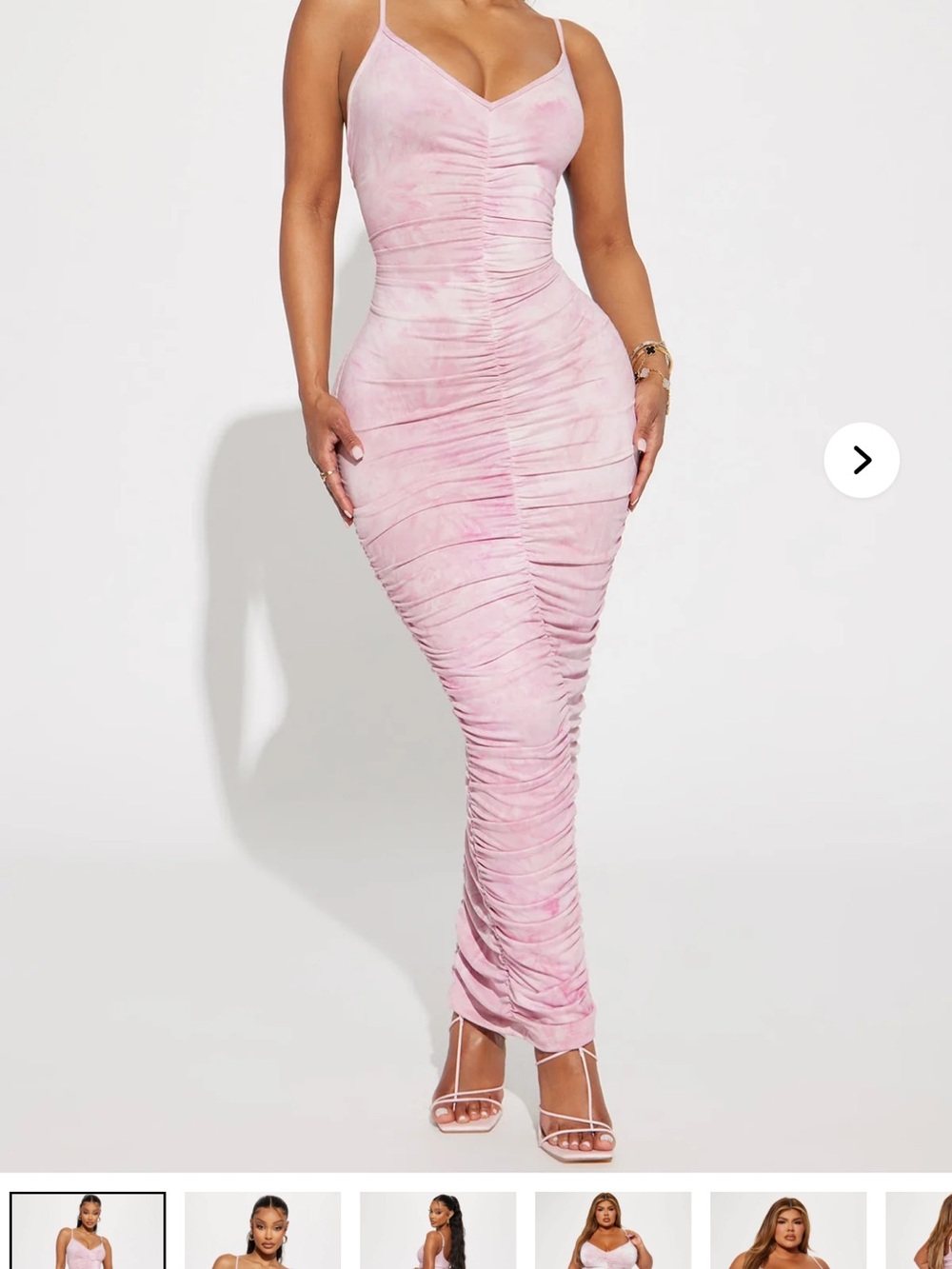 Ruched Pink Spaghetti-Strap Bodycon Dress fashion nova new size small